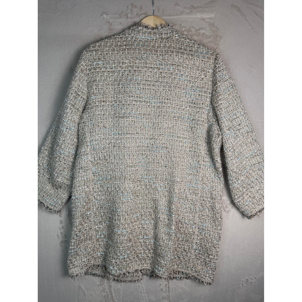 Chico's Tweed Fringe Topper Jacket Women Size 3 XL Beige Gold Open Front Coat - Picture 11 of 11